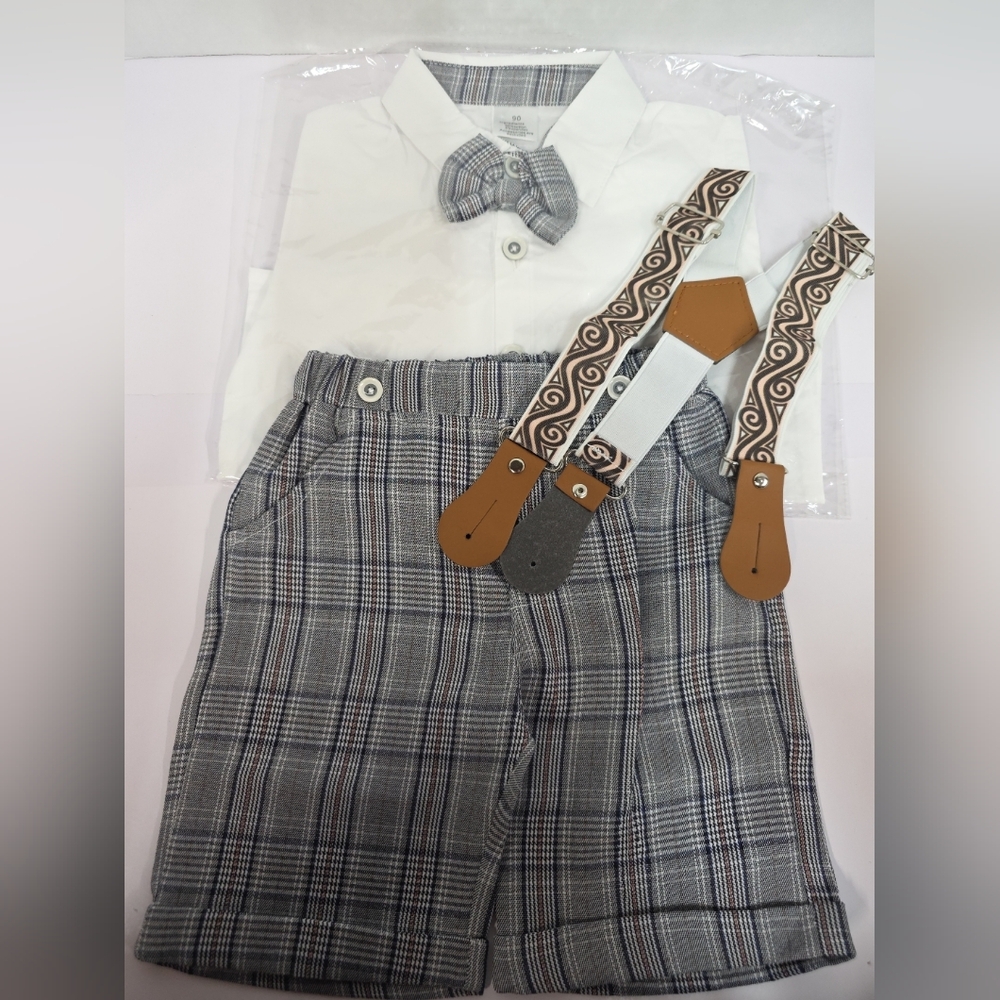 Plaid Shorts and Bow Tie Set with Suspenders Baby And Toddler